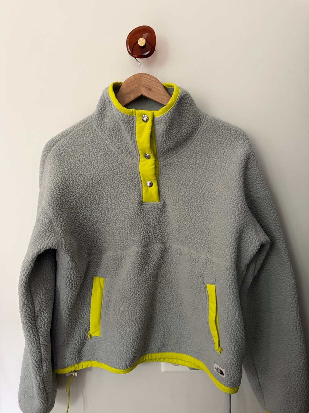 The North Face Grey Fleece Pullover with Neon Yellow Trim